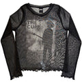 The Cure Boys Don't Cry B&W Ladies Long Sleeve Mesh Crop Top (Black)