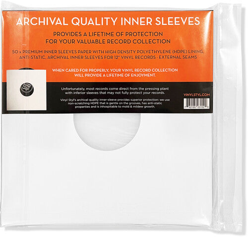 Vinyl Styl Vinyl Styl® 12 Inch Archival Inner Record Sleeves - HDPE-Lined - 50 Count (White)